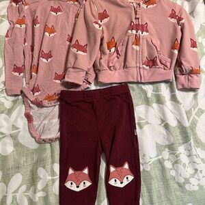 3pc little sleepies bundle Fox Print Outfit leggings zip hoodie bodysuit 6/12